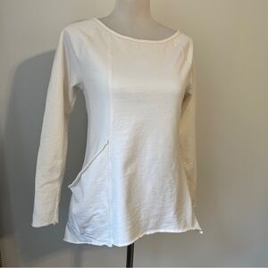 Sundance Asymmetrical Long-Sleeve 100% Cotton Top – Cream white XS